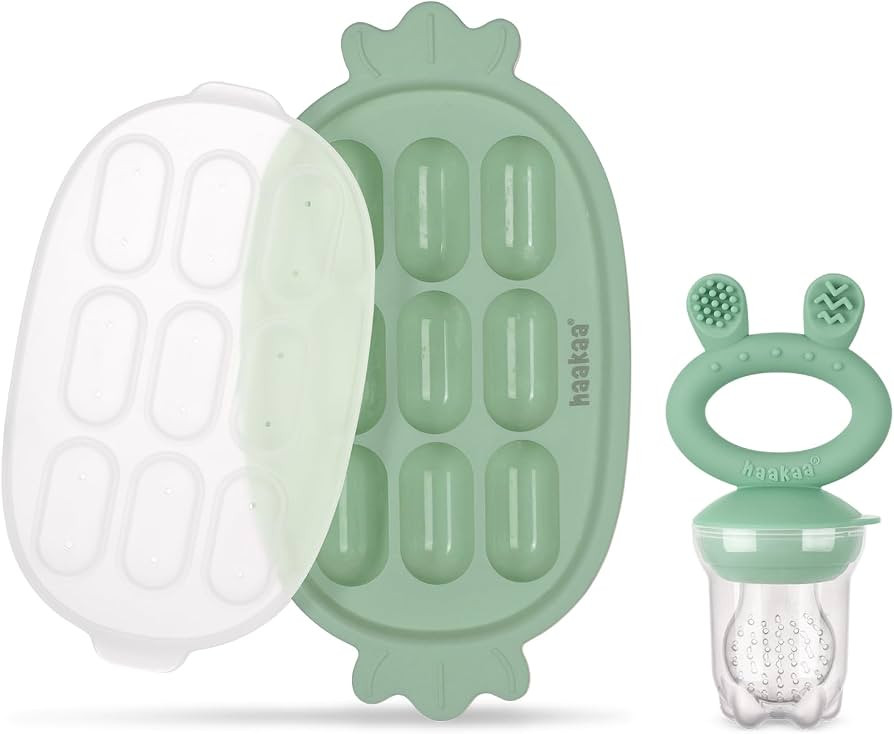 Haakaa Baby Fruit Food Feeder & Silicone Freezer Nibble Tray Combo - Breastmilk Popsicle Mold for... | Amazon (US)