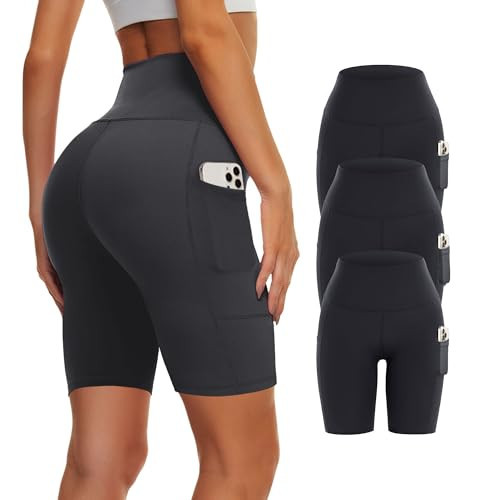 Showitty 3 Pack Biker Yoga Shorts with Pockets for Women, High Waist Tummy Control Workout Running Gym | Amazon (US)