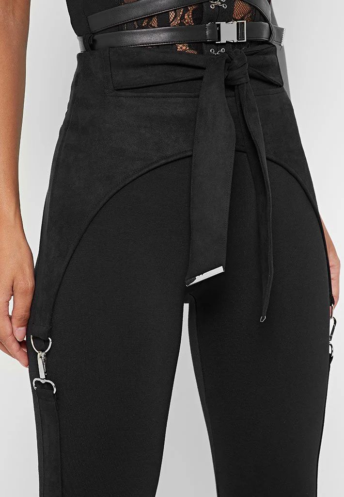 Vegan Suede Tie Waist Bandage Leggings - Black | Maniere De Voir