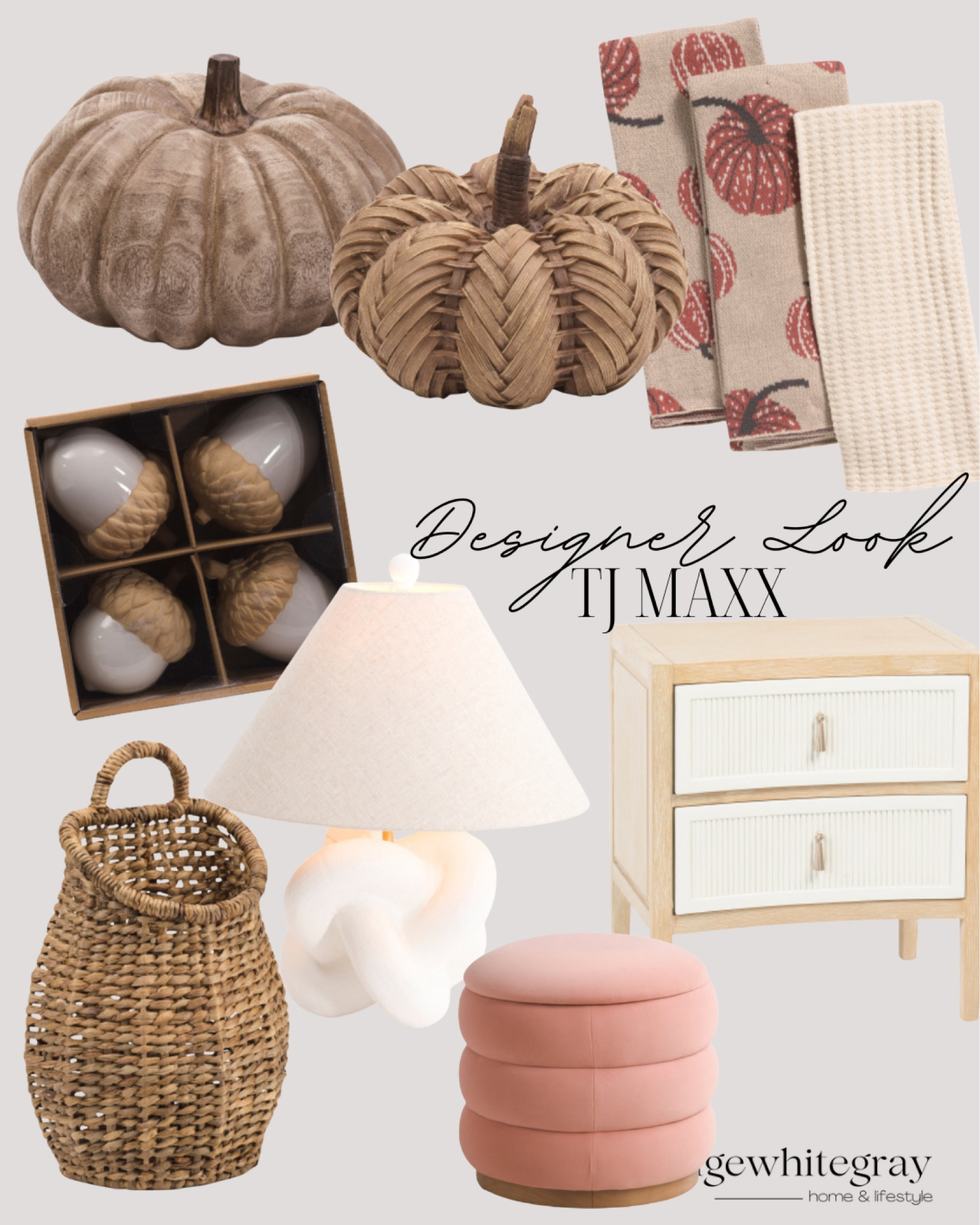 Get the look for less at TJ Maxx. Home decor. Fall home decor. Modern lamp, ottoman, affordable nightstand, pumpkins. 

#LTKFindsUnder100 #LTKStyleTip #LTKHome