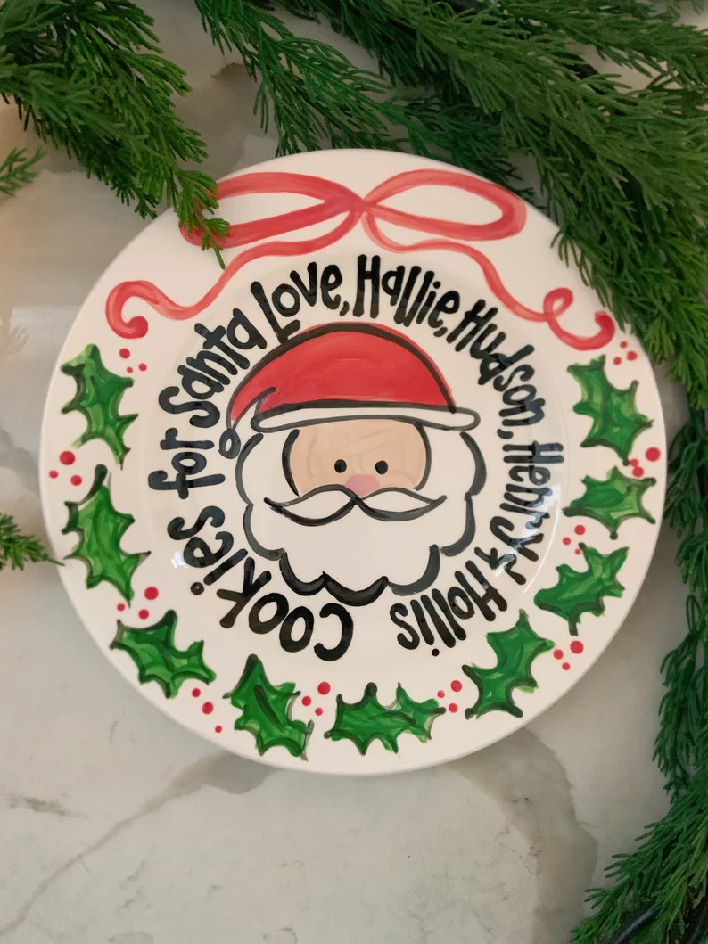 Ribbon & Holly Cookies for Santa  / personalized plate / Christmas Plate | Etsy (US)