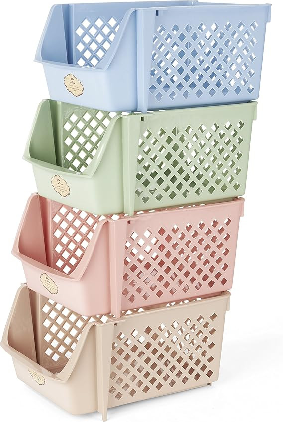 Titan Mall Stackable Storage Bins for Food, Snacks, Bottles, Toys, Toiletries, Plastic Storage Ba... | Amazon (US)
