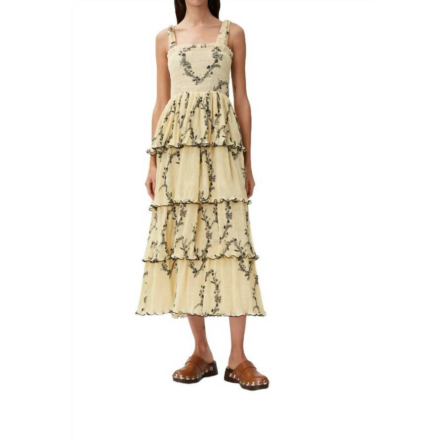 GANNI Women Georgette Midi Dress Floral Shadow, Size 40 | Jomashop.com & JomaDeals.com