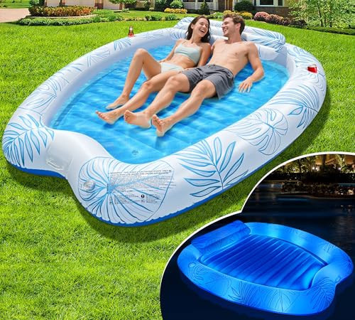 Sinbyuer 2 Person Inflatable Tanning Pool Lounger Float, Solar Powered Inflatable Tanning Bed Float with Colorful Light, Sunbathing Pool Tanning Floats for Adult with Cup Holder,Suntan Tub Pool Floats | Amazon (US)