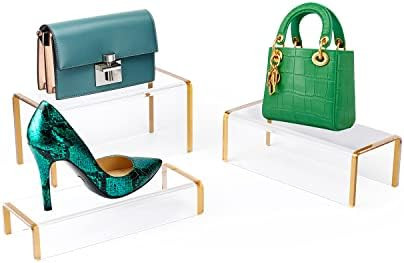 Purse Display Stand, 6mm Thick Clear Acrylic Risers Display Stands, Gold Shoe Display Riser, 3 Pa... | Amazon (US)