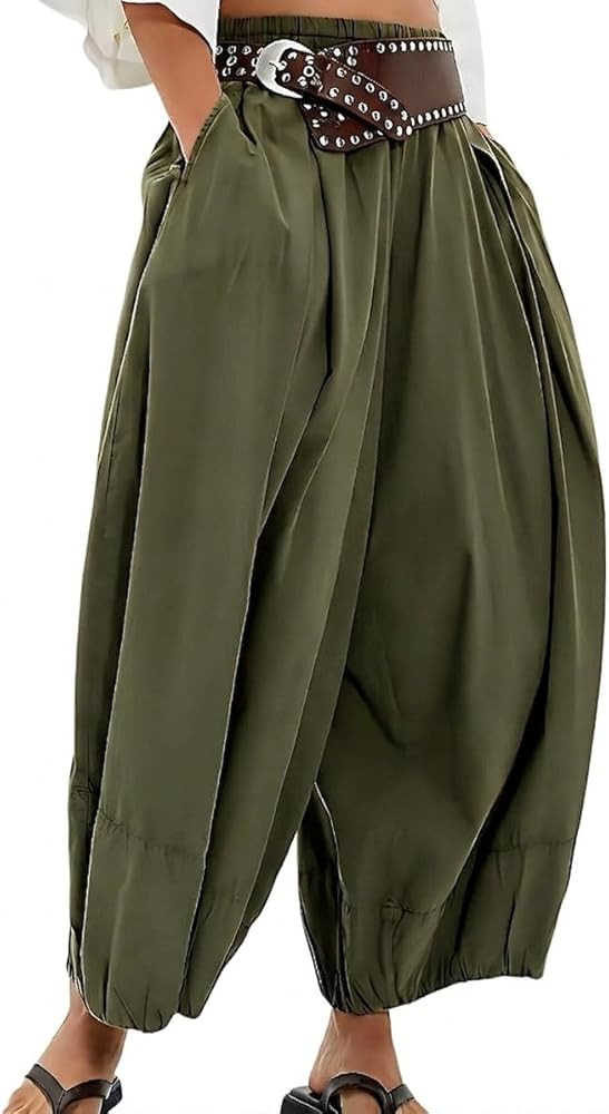Women Wide Leg Baggy Pants Cotton Barrel Pants Low Waist Balloon Flowy Summer Pants for Women wit... | Amazon (US)