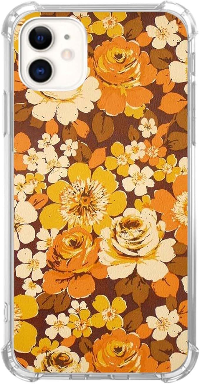 Vintage Flowers Case Compatible with iPhone 11, 60s 70s Yellow Brown Floral Case for iPhone 11, T... | Amazon (US)