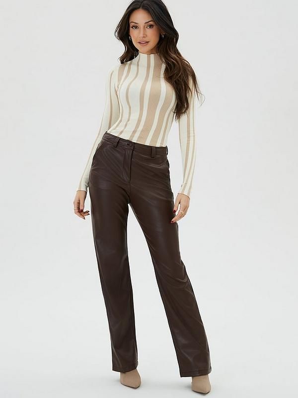 V by Very Faux Leather Wide Leg Trouser - Chocolate | Very (UK)