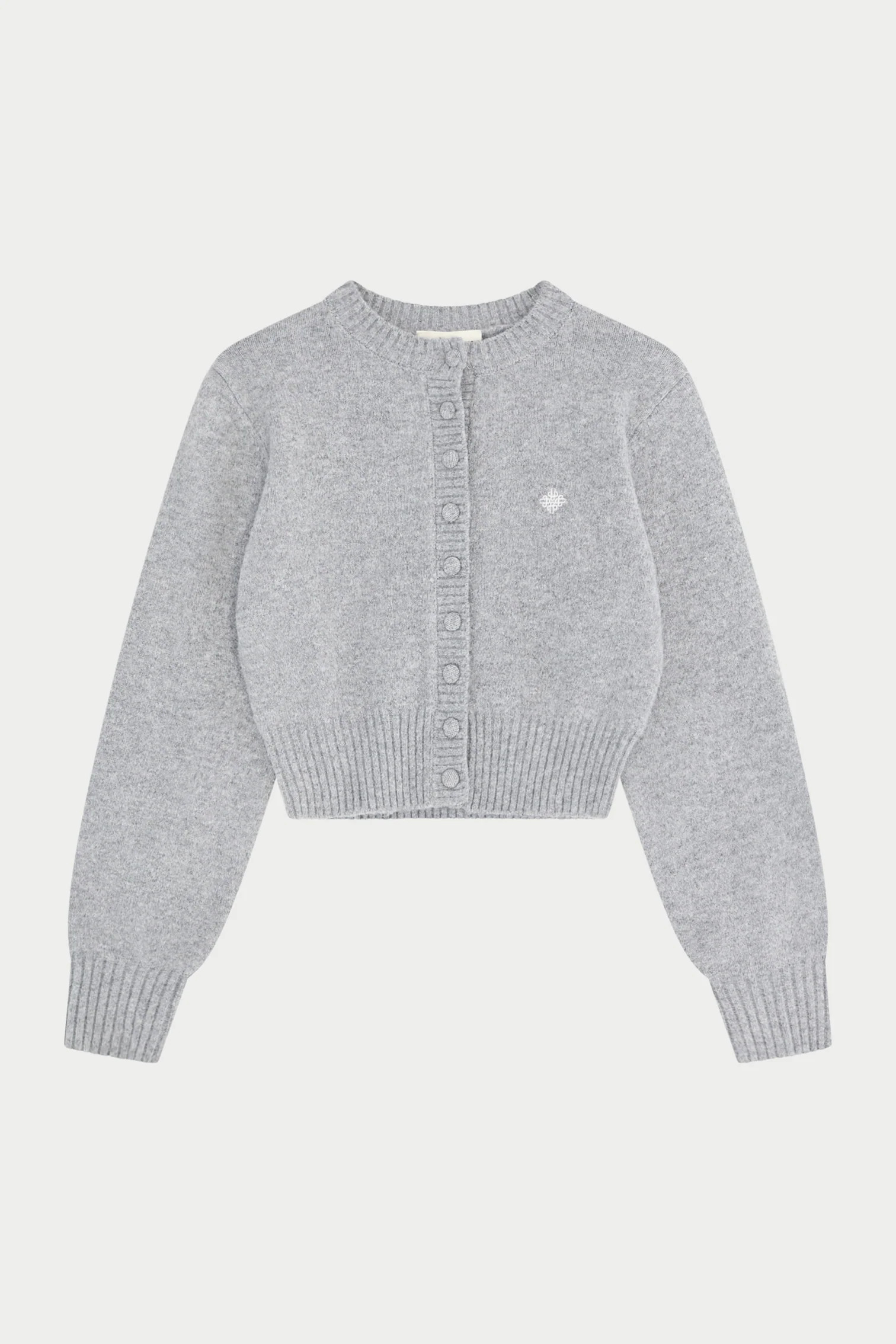 EMBLEM EMBROIDERED KNIT CROP CARDIGAN - GREY MARL | The Couture Club