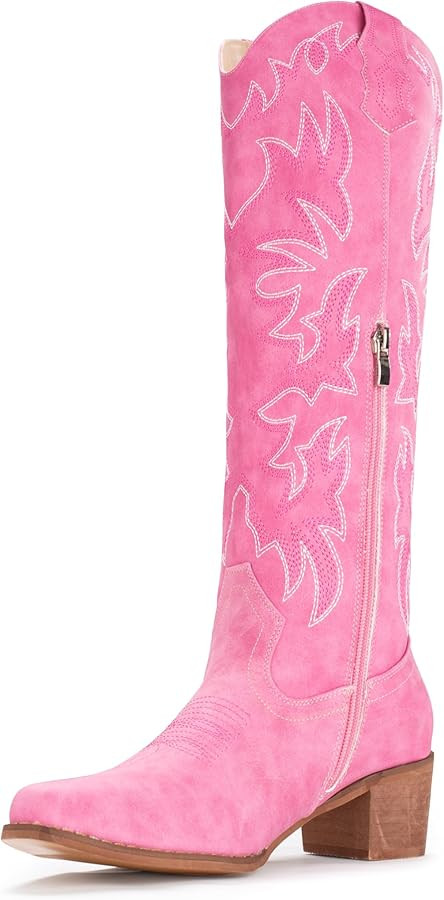 IUV Cowboy Boots For Women Knee High Western Cowgirl Boots Snip Toe Side Zipper Chunky Heel | Amazon (US)