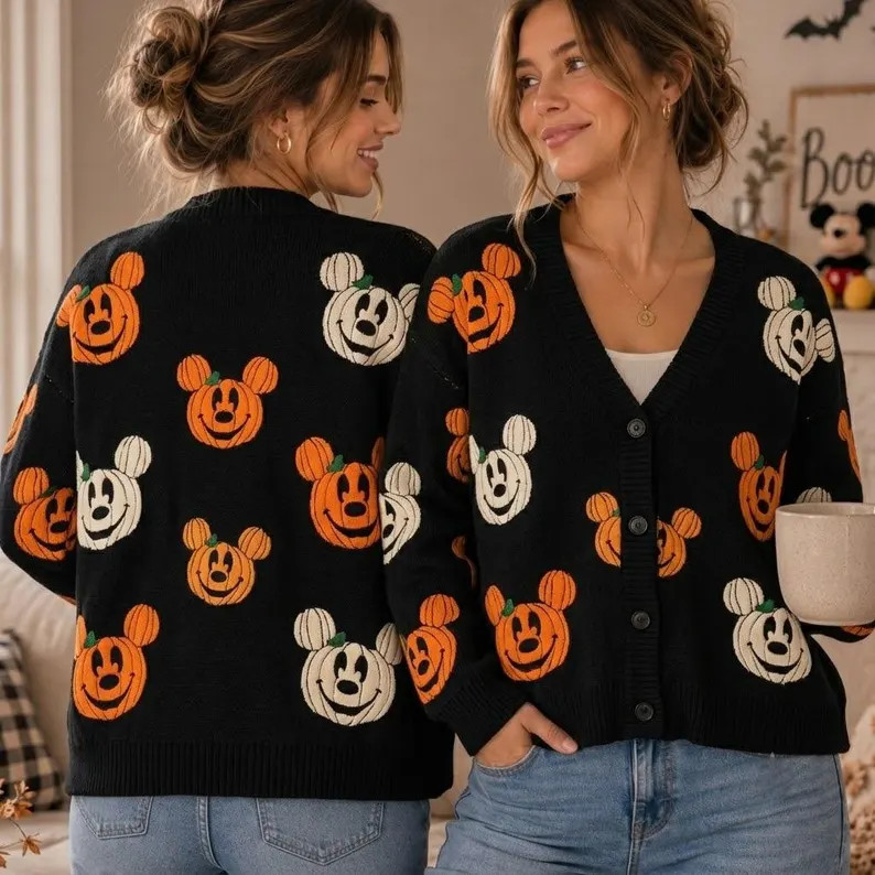 Mickey Pumpkin Cardigan, Disney Halloween Sweater, Mickey Mouse Pumpkin Cardigan, Mickey Hallowee... | Etsy (Global)