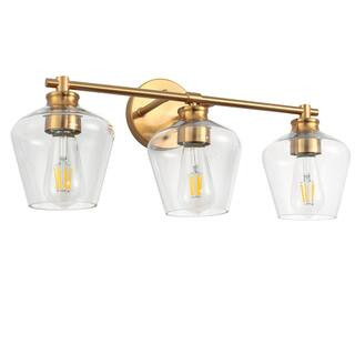 YANSUN 22 in. Modern Matte Gold 3-Light Vanity Lights, Bathroom Lighting Fixtures Over Mirror wit... | The Home Depot
