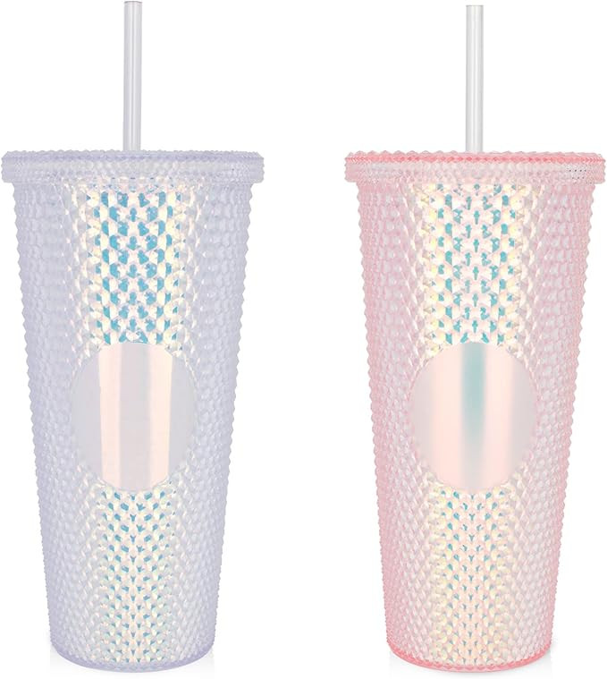 Sursip 24 oz Studded Tumbler with Lid and Straw, Reusable Double Walled Insulated Travel Tumblers... | Amazon (US)