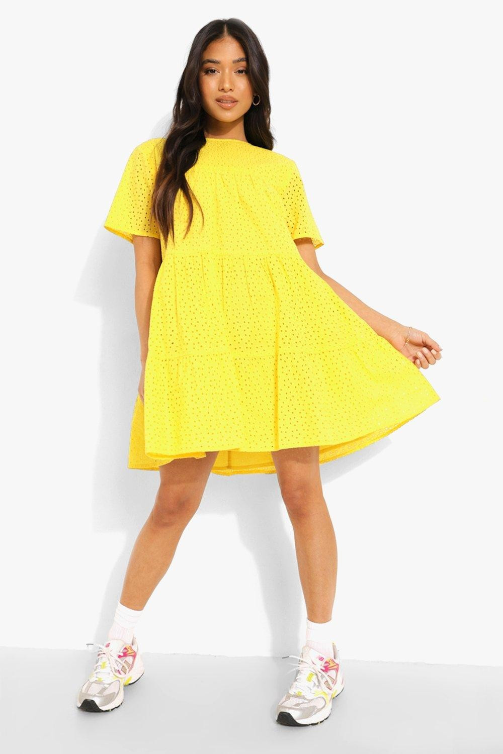 Petite Eyelet Short Sleeve Smock Dress | Boohoo.com (US & CA)