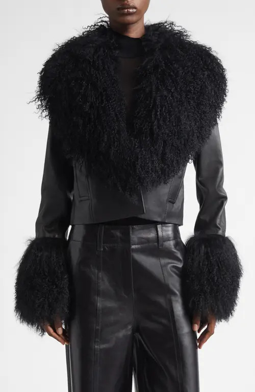 Stand Studio Mim Lambskin & Genuine Shearling Jacket in Black/Black at Nordstrom, Size 0 Us | Nordstrom