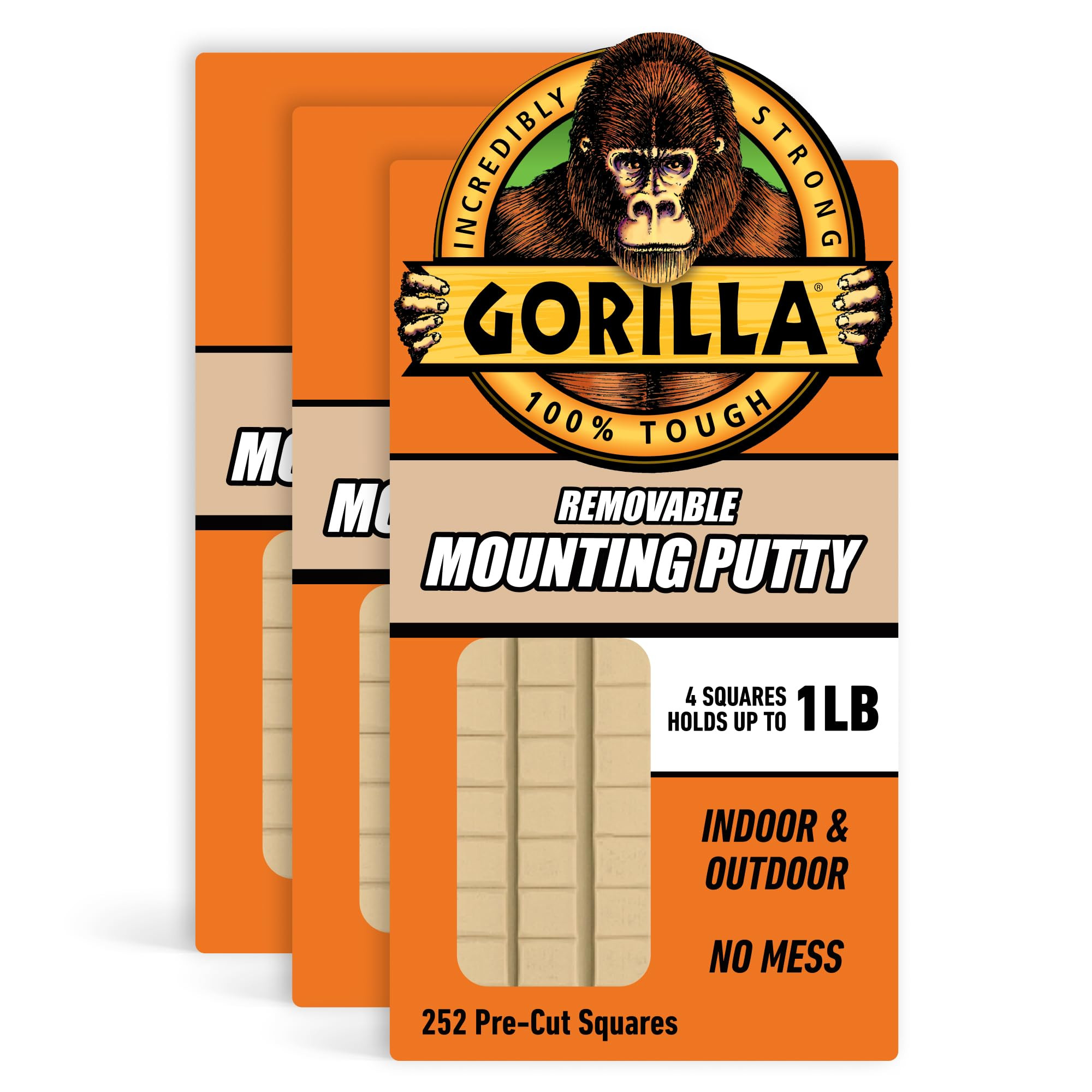 Gorilla Mounting Putty, Natural Tan Color, 84 Pre-Cut Squares (Pack of 3) - Non-Toxic Removable &... | Amazon (US)