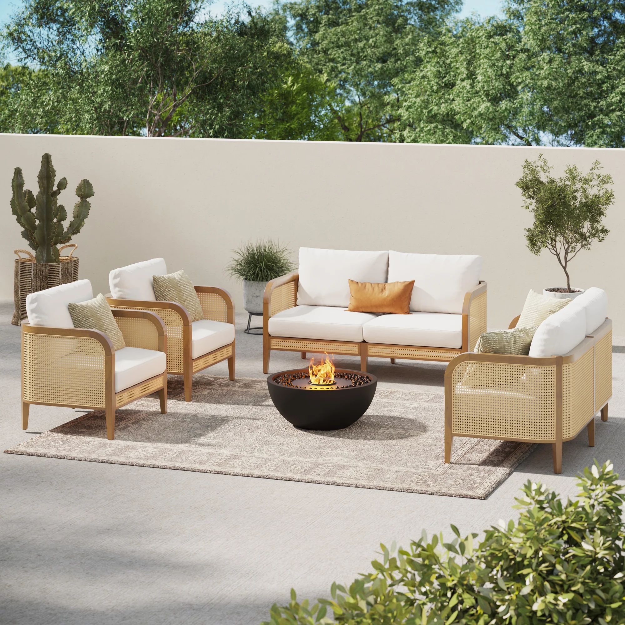 Set of 2 Rattan Outdoor Loveseats & 2 Chairs | Nathan James