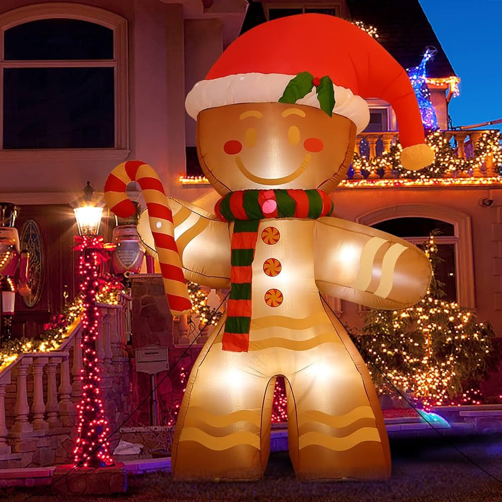 8 FT Christmas Inflatables Decoration Gingerbread Man with Built-in LEDs Blow Up Inflatables for ... | Amazon (US)
