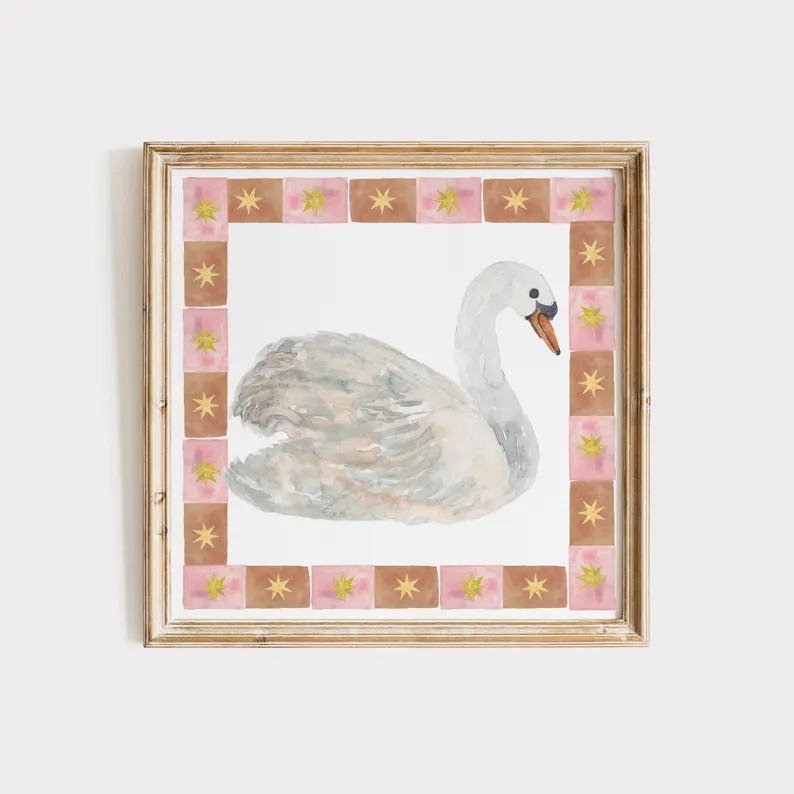 Celestial Swan Square Print: Retro Kitchen or Living Room Art, Digital Downloads, Wall Art, Art P... | Etsy (Global)