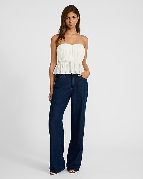 High Waisted Dark Wash Wide Leg Jeans | Express