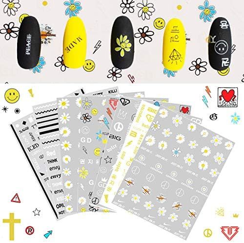 8 Sheets Daisy self-Adhesive Nail Art Stickers Decals,Nail Stickers with Personality Fashion Pattern | Amazon (US)