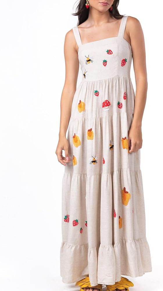 Argeousgor Women 2025 Bohemian Maxi Dress Sleeveless Embroidered Flowy Smocked Long Dress Summer ... | Amazon (US)