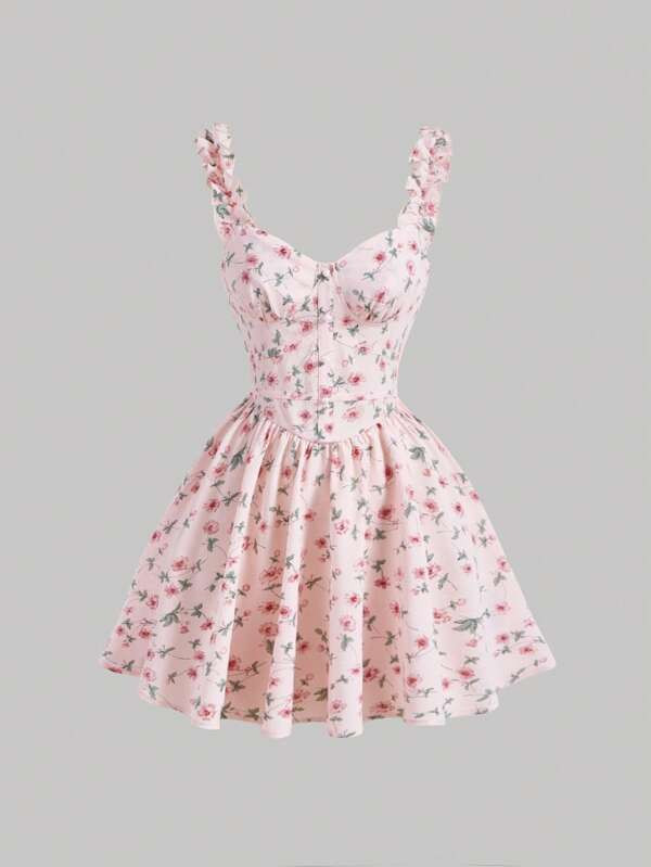 SHEIN MOD Allover Floral Print Ruffle Trim Cami Dress | SHEIN