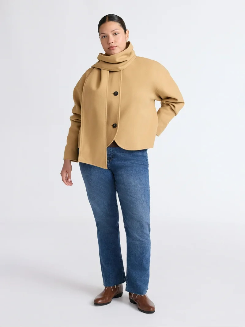 Free Assembly Women's Faux Wool Jacket with Scarf, Sizes XS-XXL | Walmart (US)