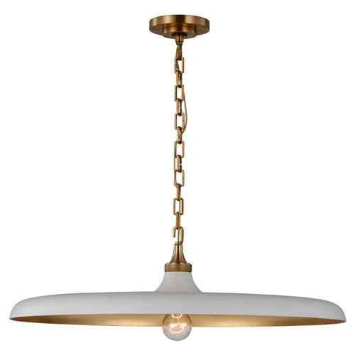 Visual Comfort Piatto Antique Brass Plaster White Shade Pendant - Large | Kathy Kuo Home
