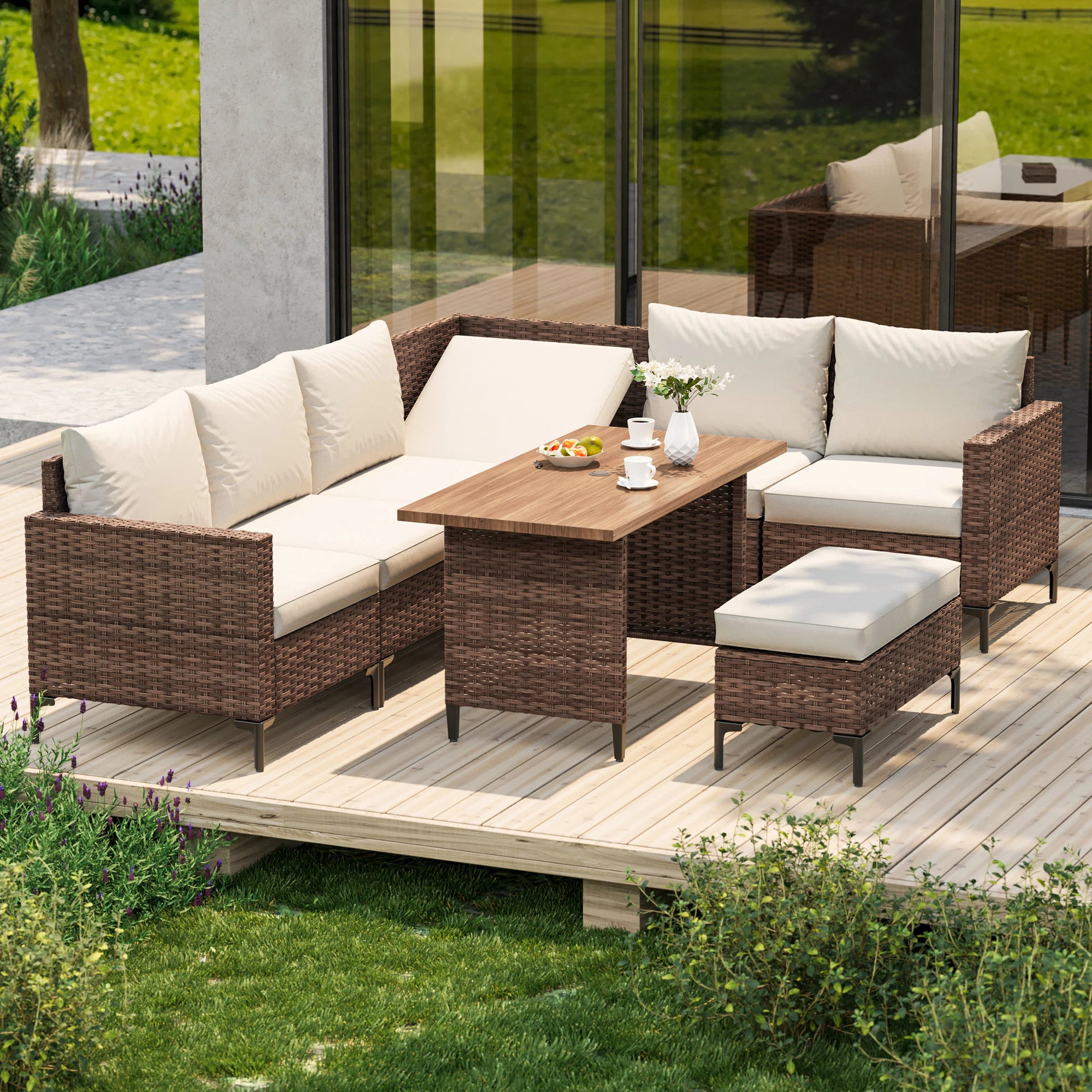 8-Piece Patio Furniture Set, Outdoor Conversation Set with Adjustable Backrest & Storage Ottoman | Wayfair North America