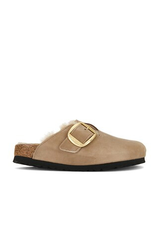 BIRKENSTOCK Boston Big Buckle Shearling Clog in Tobacco Brown from Revolve.com | Revolve Clothing (Global)