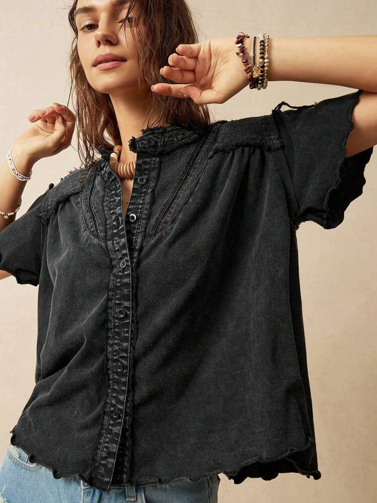 Bohemela Women's Solid Color Short Sleeve Casual Vacation Loose Shirt | SHEIN