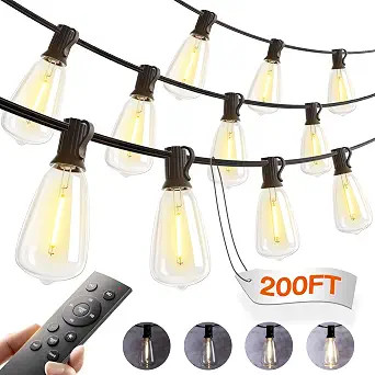 addlon 200(50FT*4) Outdoor String Lights with Remote LED Edison Waterproof | Amazon (US)