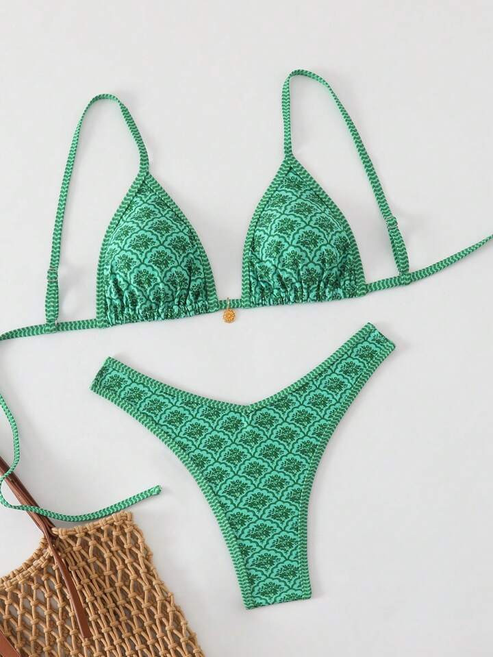 SHEIN Women's Summer Random Floral Print Spaghetti Strap Sexy Bikini Set | SHEIN