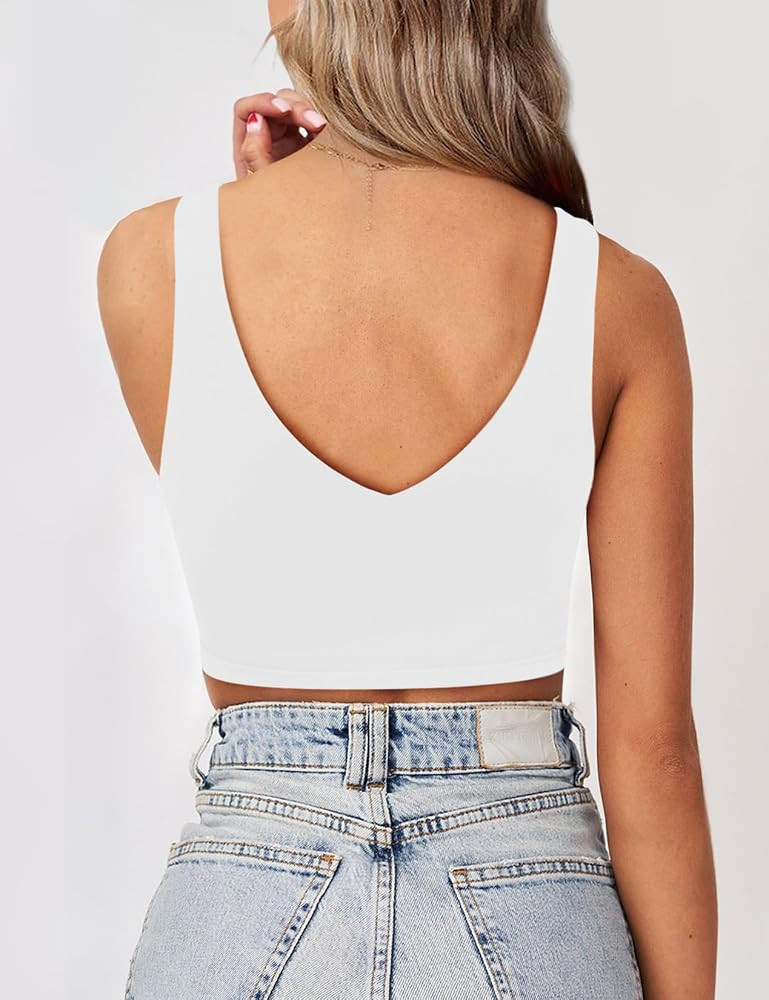 SAUNGKUAI Women's Crop Tops Deep V Neck Sleeveless Backless Double Lined Cropped Tank Top for Goi... | Amazon (US)