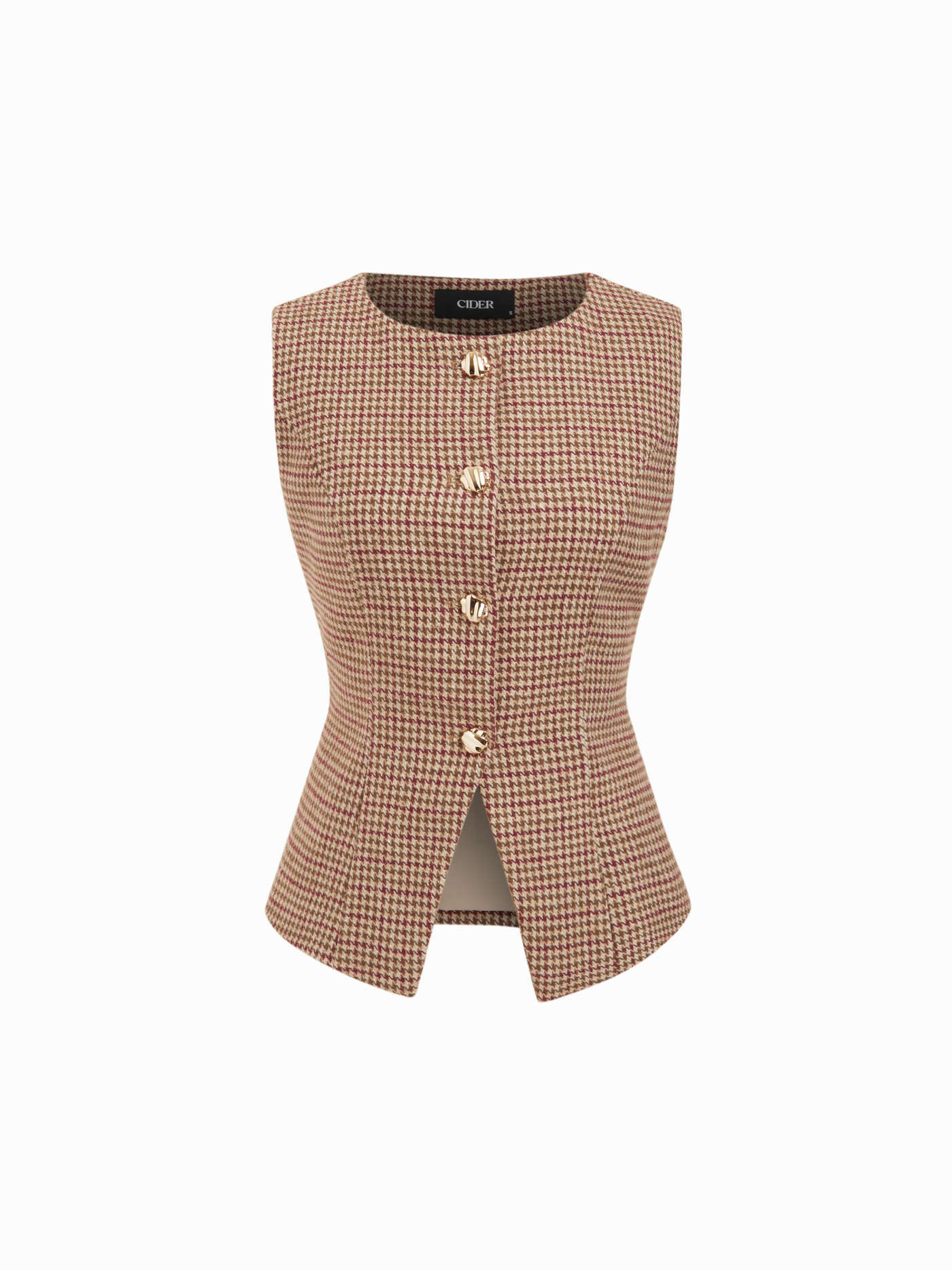 Wool-look Houndstooth Metal Detail Blazer Vest | Cider