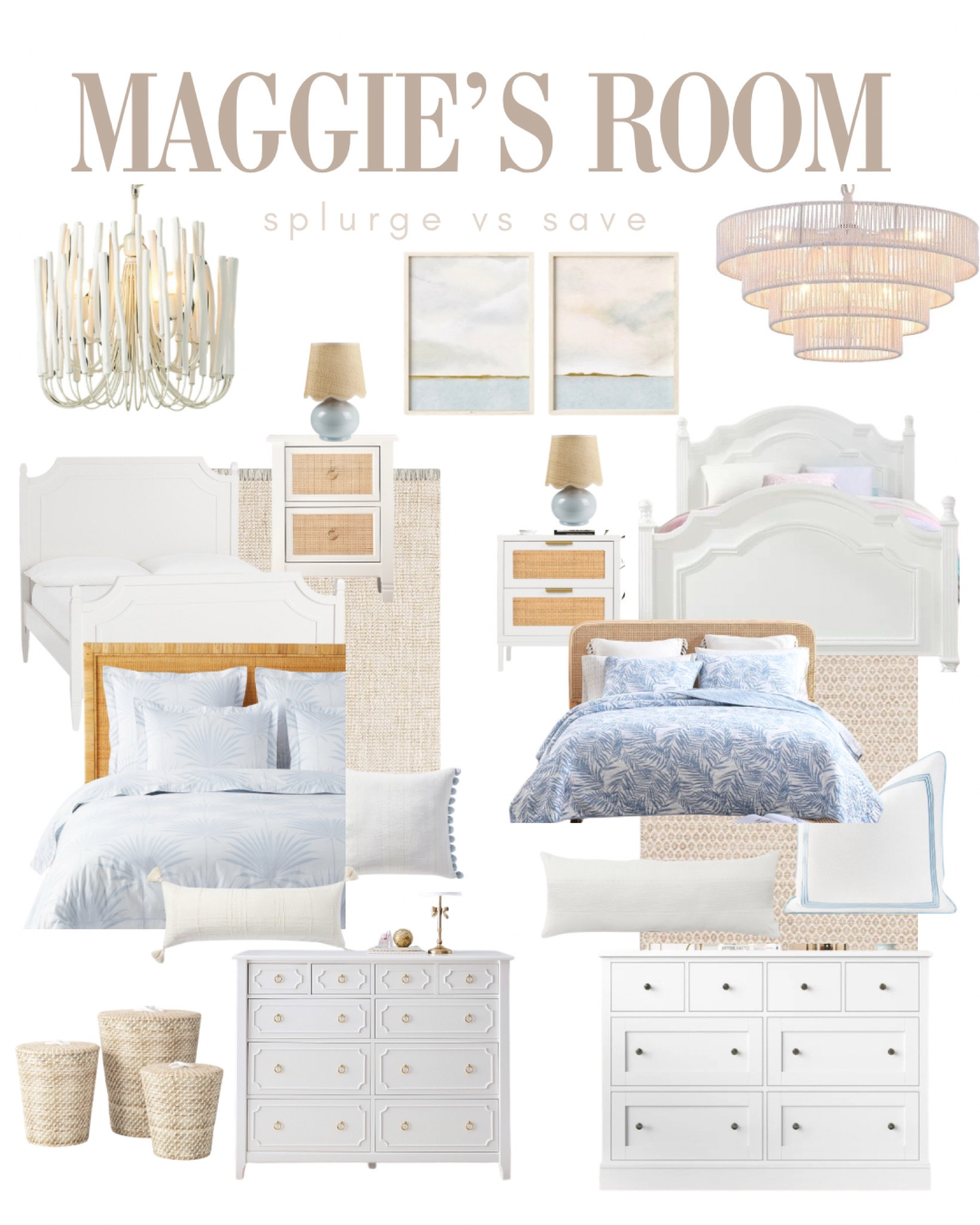 Maggie's blue and white self-described "preppy Boho coastal" bedroom is a mix of sale Serena and Lily, Wayfair, Etsy and Amazon. 

For the art work, download the file and then upload to Smallwood Home for printing and framing. 

#maggie #girlsroom #bedroom #bluebedroom #coastalbedroom 

#LTKHome #LTKFamily #LTKKids