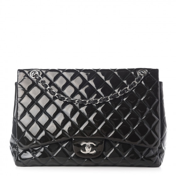 CHANEL Patent Quilted Maxi Double Flap Black | Fashionphile