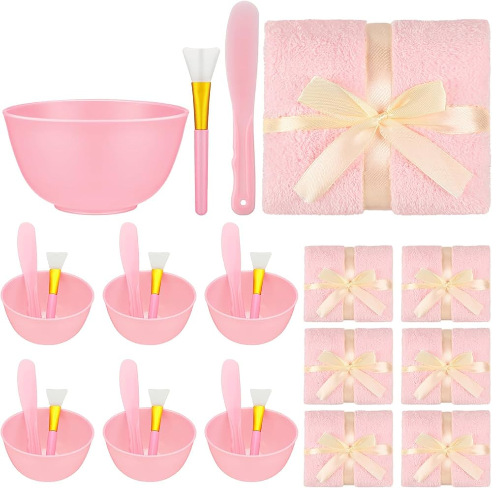 Spa Supplies, Pink 24 Pcs Set: 6 Face Mask Bowls, 6 Brushes, 6 Spatulas, 6 Towels, Plastic, Light... | Amazon (US)