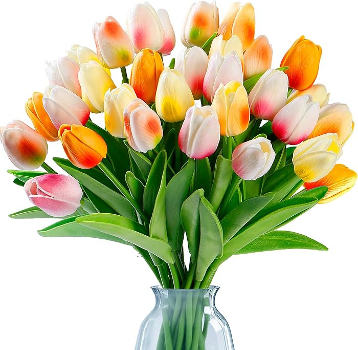 Sggvecsy 15 Pcs Fake Tulips Artificial Flowers Real Touch PU Faux Flowers Tulip Stems for Wedding... | Amazon (US)