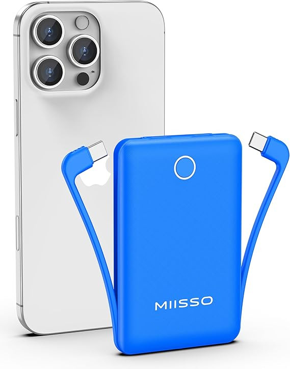 miisso 10000mAh Compatible with iPhone 15/16/17 and Android, Slim Portable Charger with Built in ... | Amazon (US)