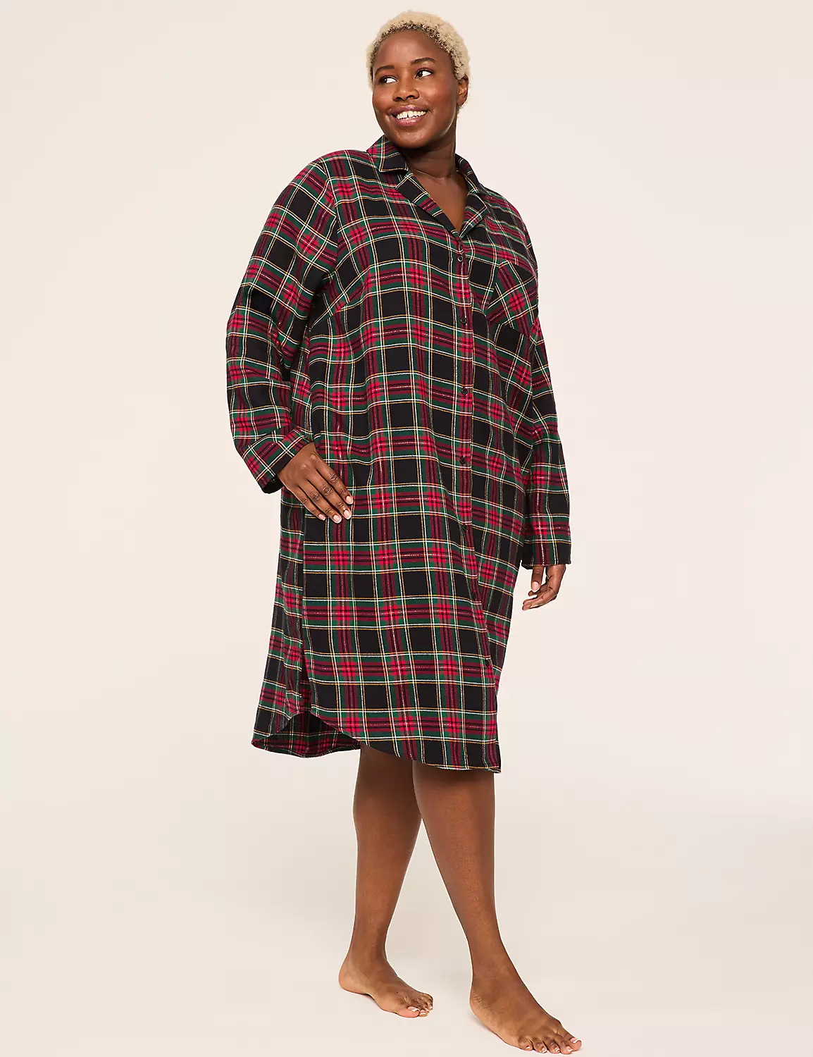 Lurex Flannel Collared Midi Sleepshirt | Lane Bryant (US)