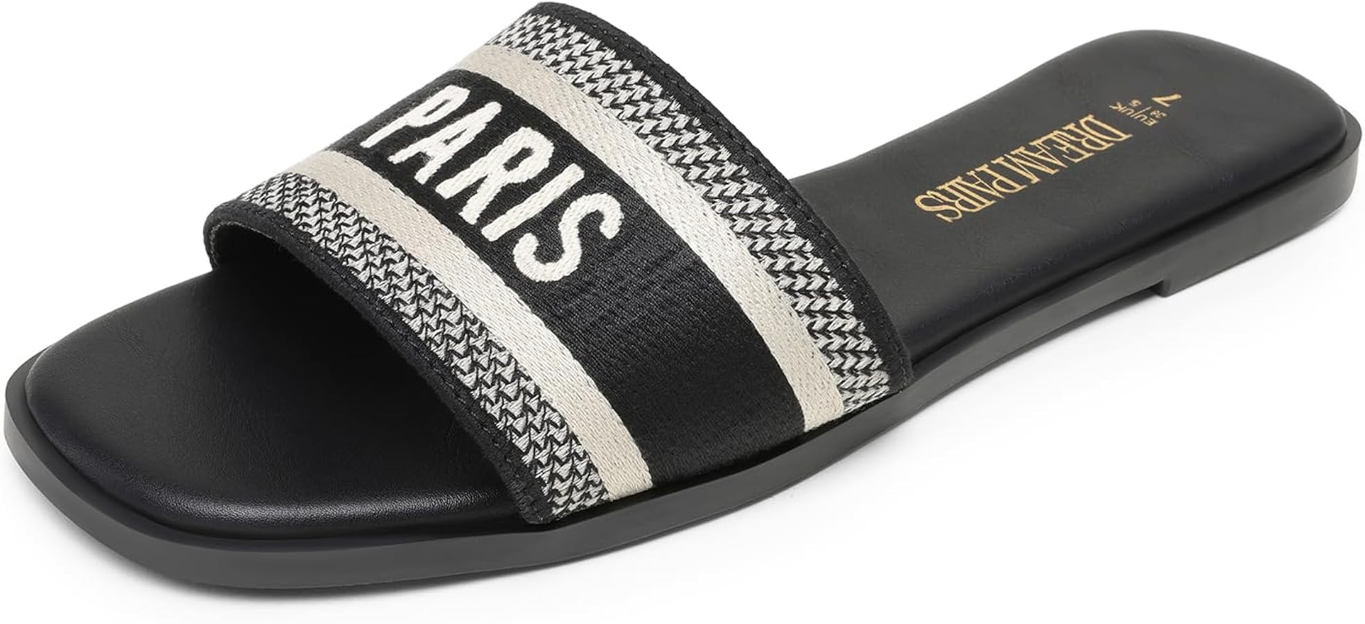 DREAM PAIRS Women's Flat Sandals Slip On Slides Sandals Square Open Toe Jacquard Braided Fashion ... | Amazon (US)