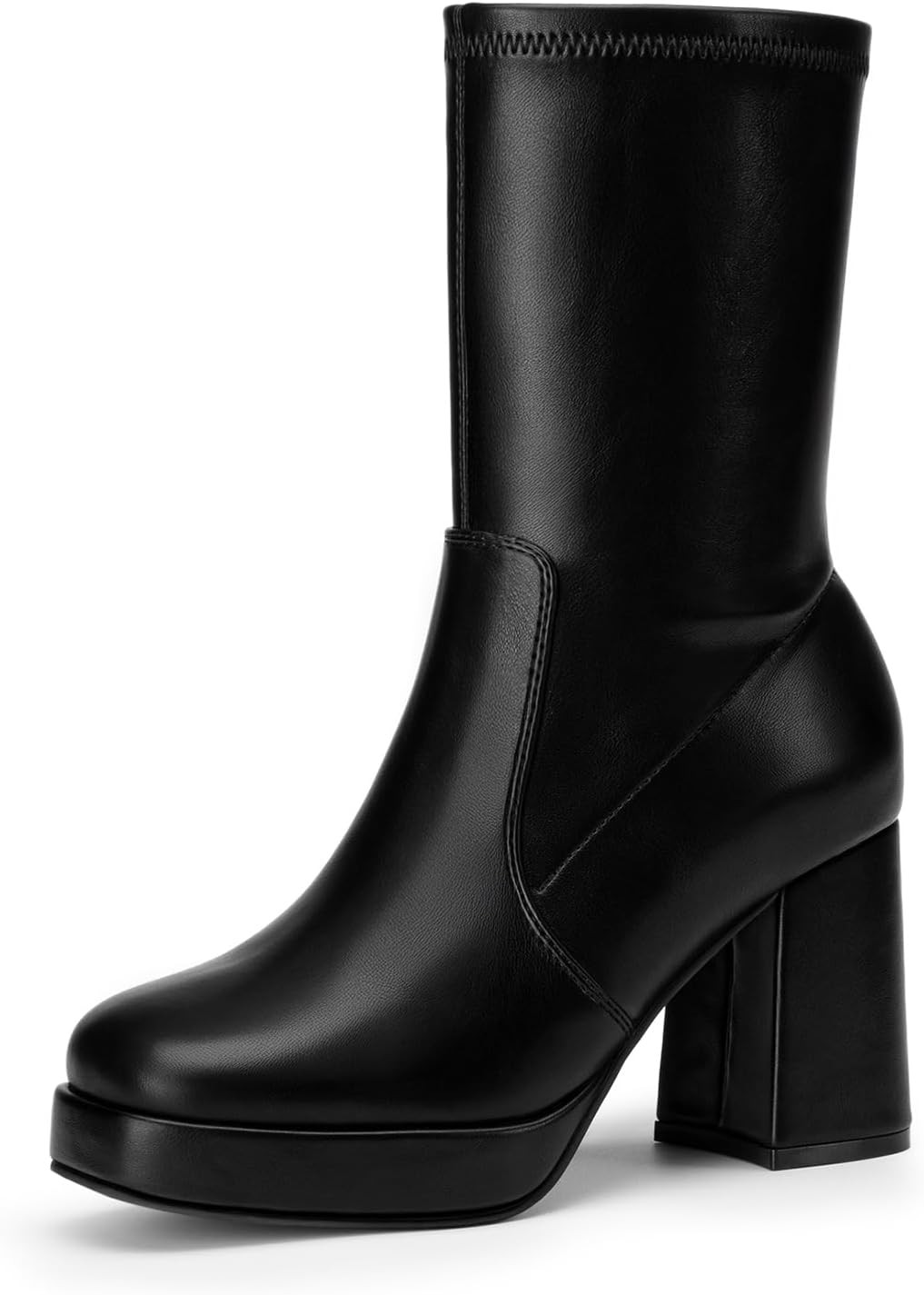 Women's Platform Mid Calf Boots Stretch Chunky Block Heel Boots | Amazon (US)