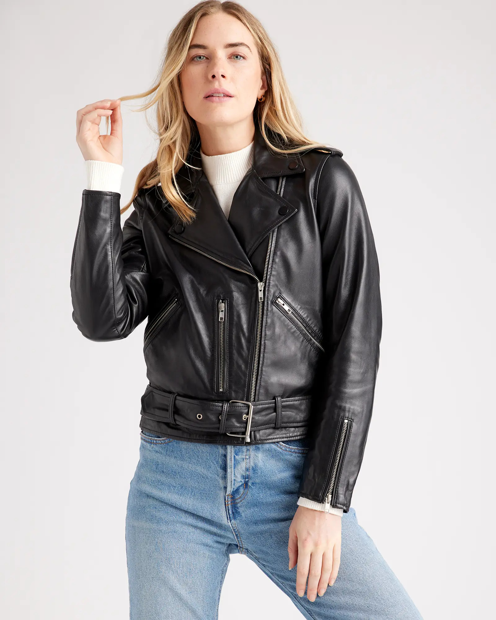 Women's 100% Leather Motorcycle Jacket | Quince