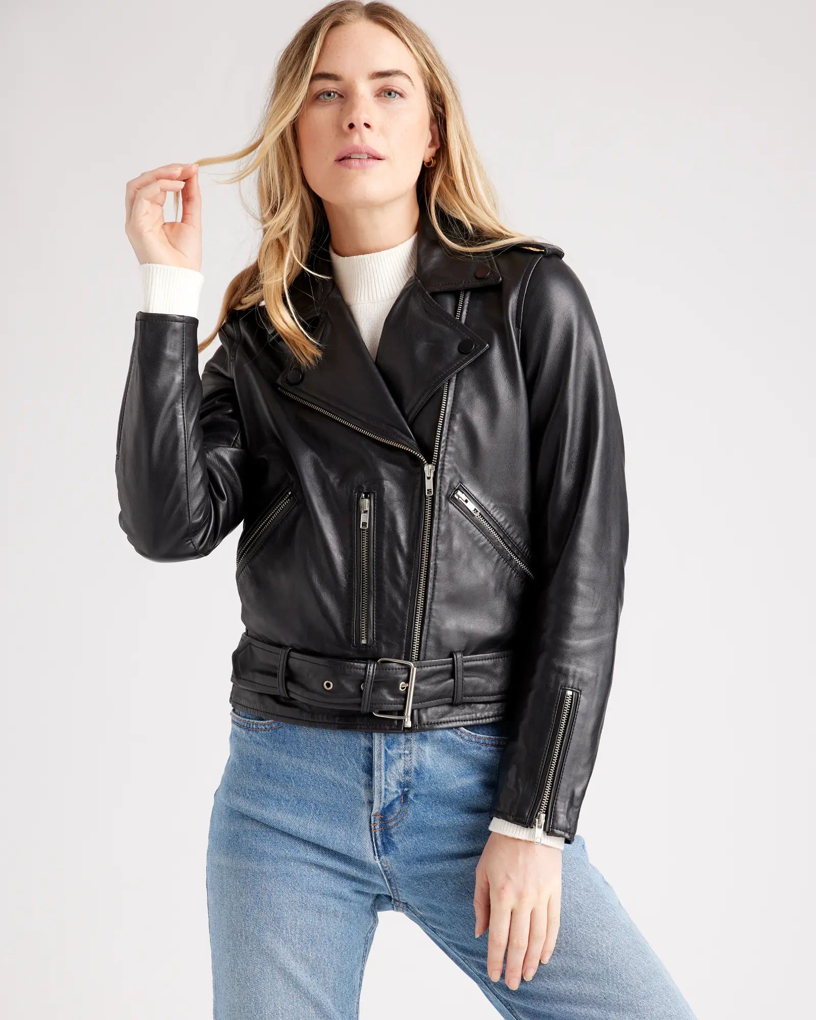 Women's 100% Leather Motorcycle Jacket | Quince