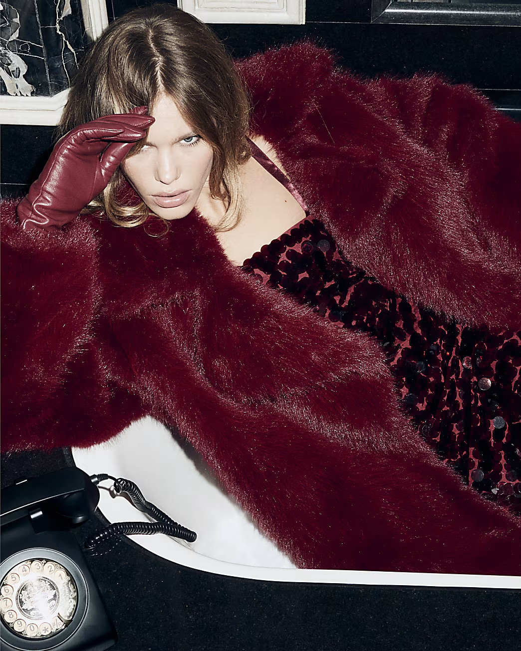 Red Faux Fur Mid Length Coat | River Island UK & IE