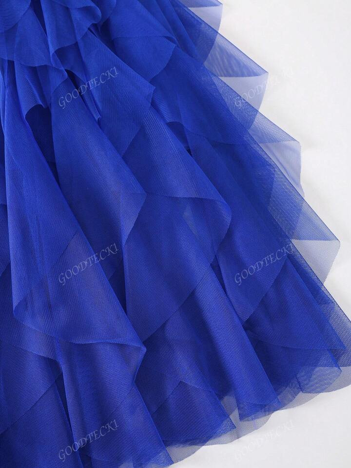 Women's Asymmetrical Wave Layered Cake Skirt, 1pc Tulle Puffy Mini Skirt | SHEIN