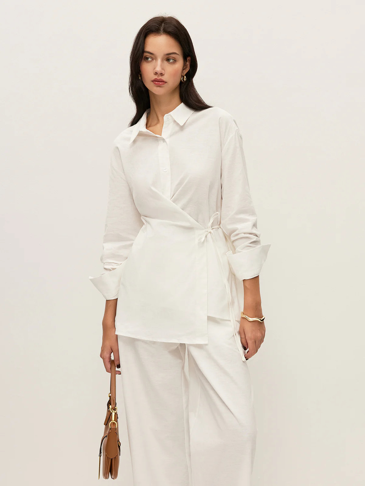 Cotton & Linen Wrap Shirt With Pants Set | Commense