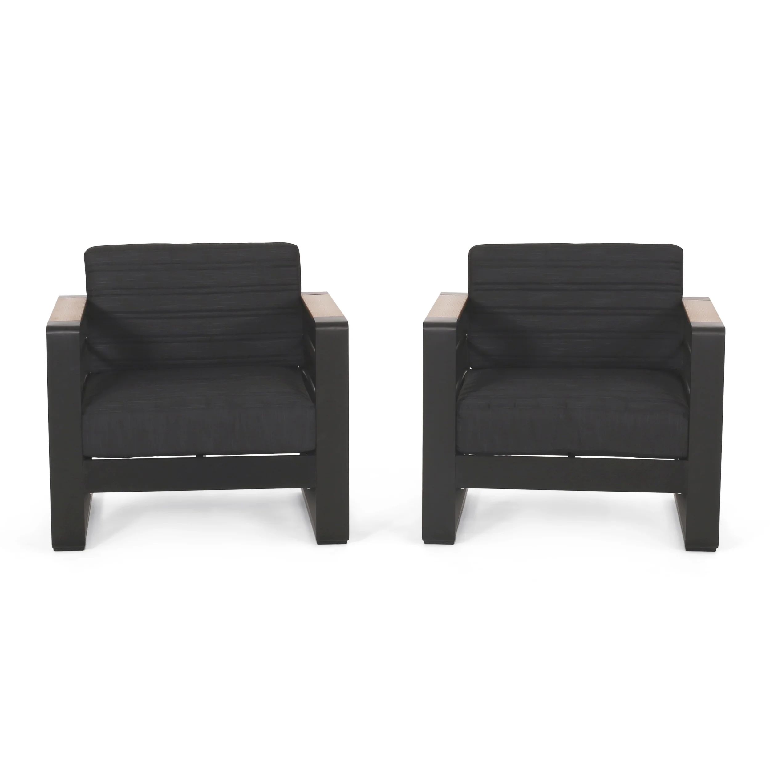 Ridgeway Aluminum Outdoor Club Chairs, Set of 2, Dark Gray, Natural, and Black | Walmart (US)